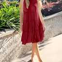 Aoysky Womens Summer Sleeveless Halter Ruffle Flowy Boho Dress Casual Loose Swing Pleated Tiered A-Line Beach Party Dress Wine, Medium