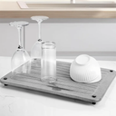 Stone Dish Drying Mats for Kitchen Counter 15.7"x 11.8" Quick Dry Stone Drying Mat Super Absorbent Diatomaceous Earth Drying Mat with 4 Non-Slip Stainless Steel Feet for Dishes&Cups Light Grey