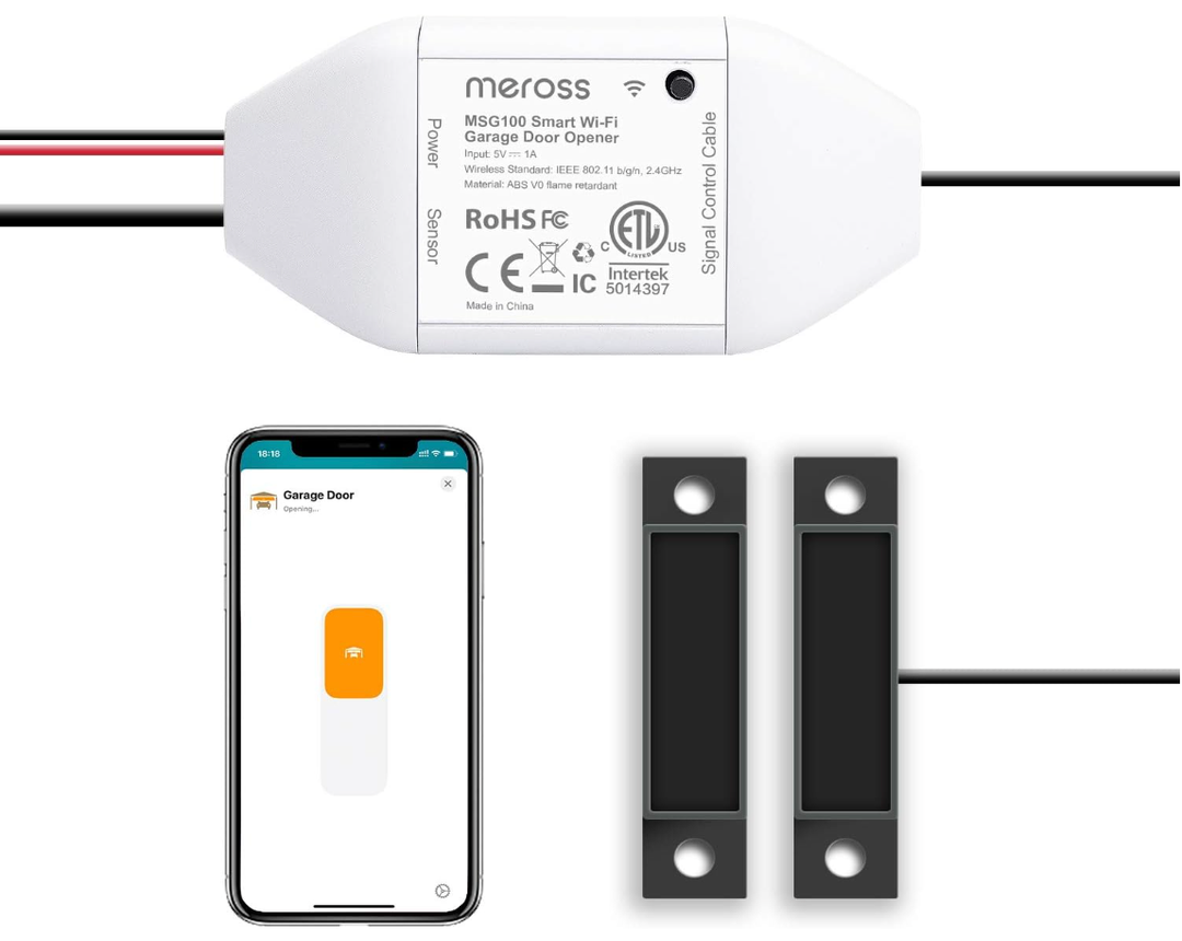 meross Smart Garage Door Opener Remote, Compatible with Apple HomeKit, Amazon Alexa, Google Assistant, SmartThings, Multiple Notification Modes, No Hub Needed,White