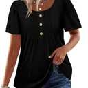 OFEEFAN Short Sleeve Shirts for Women Peplum Tops Dressy Casual Blouses Oversized Tshirts Plus Size Business Work Clothes Travel Essentials Black L