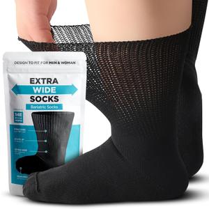 Bariatric Socks - Extra Wide, Diabetic & Lymphedema Socks for Women with Swollen Feet - Non-Binding (Black (1 Pair))