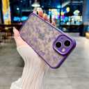 for iPhone 15 Case, Flowers Butterfly Slim Hard PC Frosted Shockproof Drop Protection Cover, Translucent Matte Floral Phone Case for Women Girls 6.1" - Purple