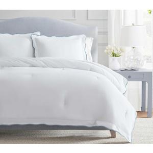 Martha Stewart - King Comforter Set, Crisp & Smooth Bedding with a Cotton Percale Lightweight Feel, Reversible 3 Piece Bed Set with Matching Pillowcases (Simple Scallop Blue)