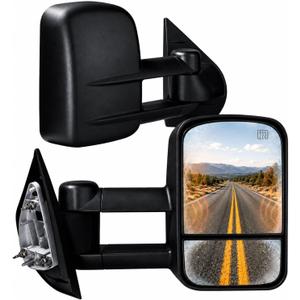 Towing Mirrors, Fit 2003 2004 2005 2006 Chevy Silverado GMC Sierra 1500 2500HD 3500(2007 Classic model only), Fit Tahoe Power Adjusted Heated Glass Extended Tow Mirror Side Mirror Black