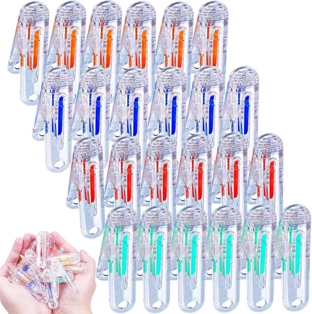 24 Packs Plastic Clothespins Transparent Laundry Clips, 24 Pack Clear Small Clothes Pins Outdoor, Clothes Line Clips for Hanging Clothes, 4 Colors Cloths Pins Drying Line Pegs for Kitchen