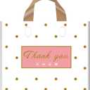 MLAFLY Thank You Bags Shopping Bags, 50 Pack Bulk Merchandise Bags Plastic Boutique Bags for Small Business Retail Bags for Customers Parties Favors Goody Bags(Polka Dot-Small(10"x12"))