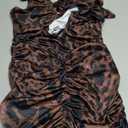 HNMYCY Women's Sexy Halter Bodycon Mini Dress Ruched Deep V Neck Backless Going Out Dresses Leopard S