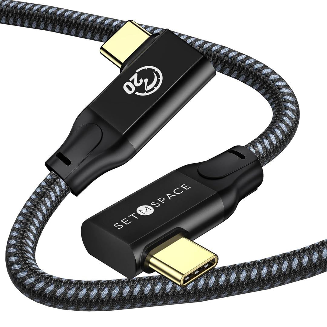 USB C Charger Cable [PD 100W] Dual 90 Plug Durable Braided Charging Cable with 20 Gbps Data Transfer, 4K@60Hz Video Output- 3.28ft