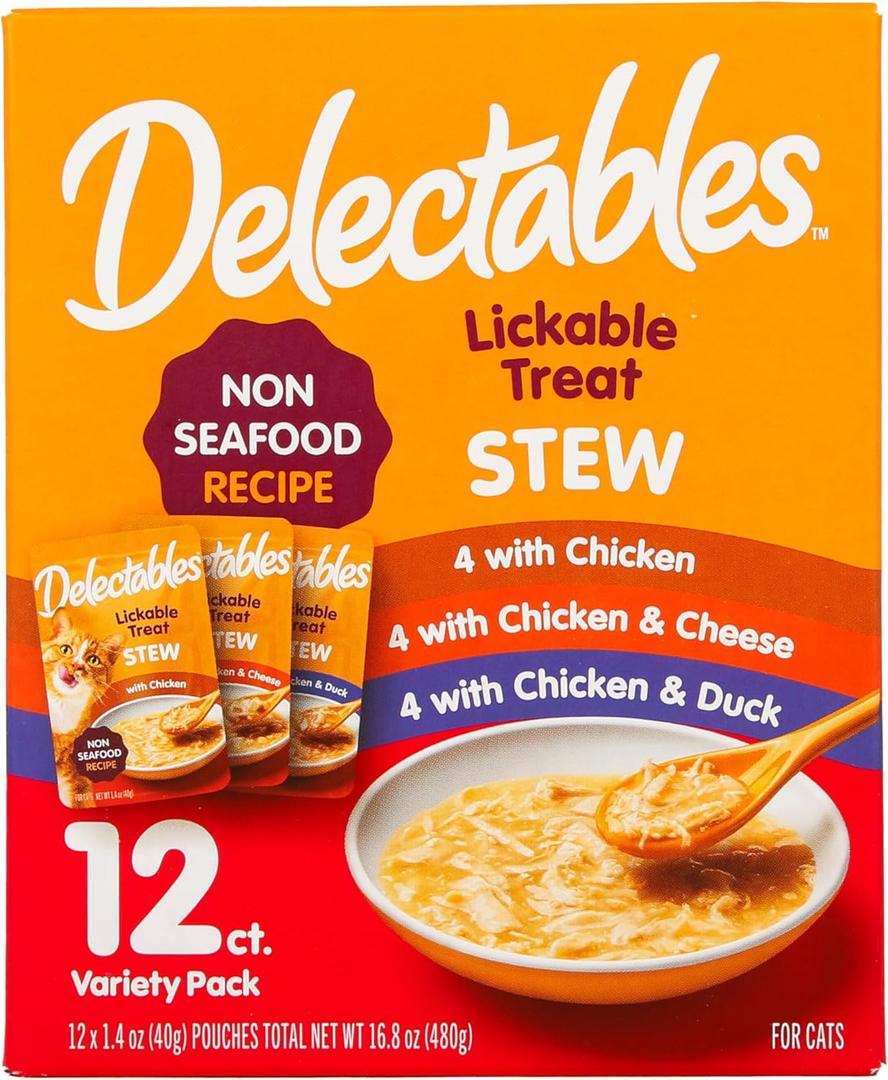 Delectables Non-Seafood Stew Lickable Wet Cat Treats, Variety Pack, 1.4 Ounce (Pack of 12) (BB: May 08, 2026)