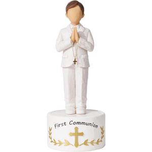 First Communion Gift for Boys8.3inch 1st Holy Communion Boy Figurine with Keepsake Box, Thoughtful Catholic Gift for Son Grandson or Godson, Resin Christian Present