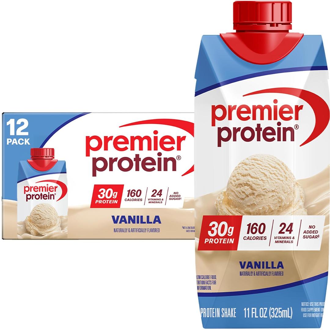 Premier Protein Shake, Vanilla, 30g Protein, 1g Sugar, 24 Vitamins & Minerals to Support Immune Health, 11 fl oz, Pack of 12 (Packaging May Vary) (EXP 09/26/26)