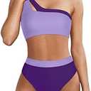 MOOSLOVER Women Cutout One Shoulder High Waisted Bikini High Cut Two Piece Swimsuits, XL