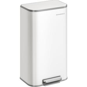 SONGMICS Kitchen Trash Can, 8-Gallon (30 L) Garbage Can with Lid, Stainless Steel, Soft Close and Stays Open, Inner Bucket, Wide Non-Slip Pedal, Cloud White ULTB546W01
