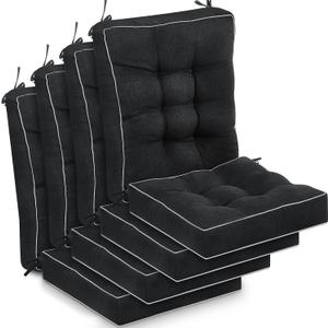 Juexica 4 Sets Outdoor Patio Cushions High Back Outdoor Chair Cushions Rocking Cushion Waterproof Indoor Patio Fastness Chair Pads with Ties for Seasonal Indoor Home Office (Black)