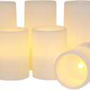 Eldnacele Flameless Flickering Candles Battery Operated Real Wax White Color with 8 Hours Timer for Christmas Home Decoration and Parties Set of 6(3"x 4", 3"x 6")