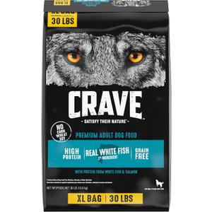 CRAVE Grain Free High Protein Adult Dry Dog Food, White Fish & Salmon, 30 lb. Bag (EXP 08/14/26)