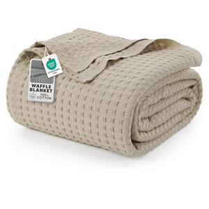 Utopia Bedding 100% Cotton Waffle Weave Blanket Queen Size for Bed - Lightweight, Breathable Summer Blankets Soft and Cozy, Gift for Mother’s Day Home Decor (Khaki, 90x90 Inch)