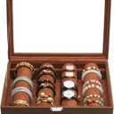 Bracelets Organizer Rods Bangles Display Holder, Clear See-Through Lid Leather Velvet Jewelry Storage Box Case for Women, 4 Rods Brown Leather