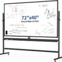 Large 72x40 Inch Mobile Whiteboard, Double-Sided Magnetic Dry Erase Board on 360-Degree Rolling Stand, Height-Adjustable, Reversible for Office, Classroom & Home Use