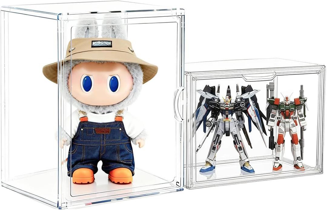 Clear Acrylic Display Case for Labubu, 15.35" Large Stackable Box Compatible with Let's Checkmate, Rock The Universe, Time to Chill, Fall in Wild Figures, for Vertical or Horizontal Display