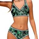 KANGKANG Girls Swimsuit Bikini Set Solid Color V-Neck Two Piece Bathing Suit with Chest Pad Adjustable Straps Swimwear 7-16T