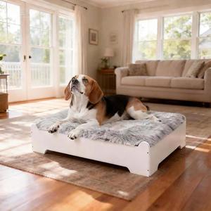 CLOUDBERG Medium Elevated Wooden Dog Bed Frame with Cushion, Raised Dog Couch Sofa 32½”x 24½” Up to 50lbs