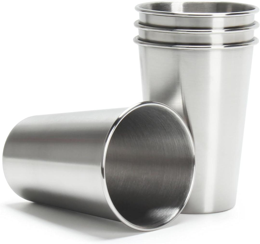 Stainless Steel Cup,16.9oz Stainless Steel Cup Tumbler,4 Pack Premium Metal Cups for Drinking,Stainless Steel Pint Cups for Bar,Home,Camping (2.5"L x 2.5"W x 5.7"H)