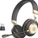 Wireless Headset, 5.3 Bluetooth Headset with Microphone Noise Canceling & USB Dongle, 50hrs Wireless Headphones with Mic Mute & Charge Dock for Call Laptop Computer Phone Teams Office Remote Work