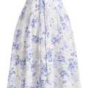 IBTOM CASTLE Women Corset Dress Sleeveless Spaghetti Straps Casual Dresses Boho Slit Lace Up Flowy Midi Bustier Sundress (Medium, White & Blue Floral)