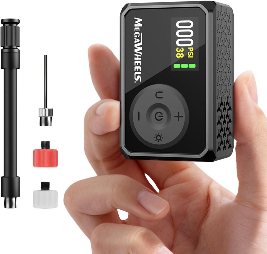 MEGAWHEELS Mini Bike Pump, Portable Bike Pump with Presta and Schrader Valve, 150/120PSI Bicycle Pump with Gauge, Auto Stop, Fast Inflation for City Bike, Road Bike, Mountain Bike (Black)