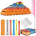90 Pcs Hair Perm Rods Set, 6 Sizes Plastic Hair Curling Rods with Hair Clips Rat Tail Comb, Cold Wave Rods for Long Short Hair Hairdressing Styling Tools