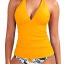 Yonique Womens Two Piece Swimsuits Tummy Control Tankini Plus Size Bathing Suit Halter V Neck Swimwear, Size L+M