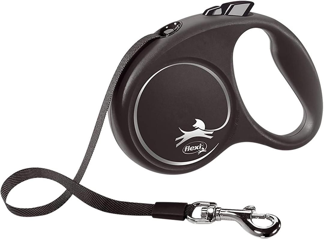 Flexi Black Design Tape Black Small 5m Retractable Dog Leash/Lead for Dogs up to 15kgs/33lbs (Small, Black)