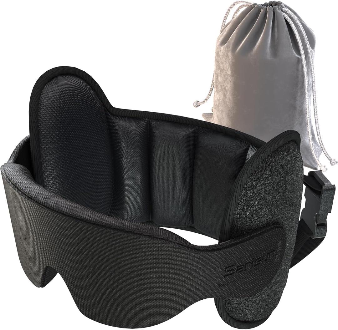 SARISUN Upgraded Travel Pillow, U-Shaped Airplane Head Strap for All Heights, 360 Support, 3D Sleep Mask, 100% Light Blocking, Long Flights Essentials Headrest, Stop Bobblehead, Black