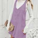 Koinshha Womens Corduroy Pinafore Dress Casual Loose Sleeveless V Neck Fall Overall Mini Dresses