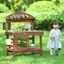 Kids Outdoor Mud Kitchen, Wooden Play Kitchen with Removable Water Sink, Faucet, Plants Observation Room, Backyard Toy Cooking Playset for Kids 36 x 14 x 36 inches