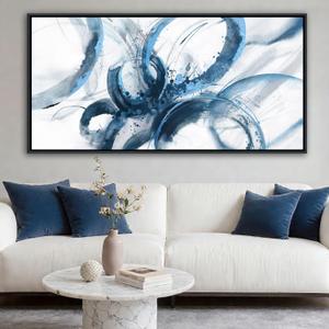 AJAZIKO Blue Wall Art Abstract Wall Decor Pictures for Living Room Wall Decoration Print Pictures Canvas Framed Artwork Paintings for Office Above Bed Wall Decor 2040IN