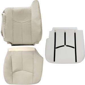 NLQR Front Driver Side Bottom and Top Replacement Seat Covers Light Tan & Driver Bottom Foam Cushion Compatible with Chevy Avalanche Tahoe Suburban Yukon XL 2003 2004 2005 2006 2007