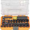 Klein Tools 65400KNECT KNECT Essential Pass Through Impact Socket Set, SAE and Metric, 90-Tooth Ratchet, MODbox Case, 3/8-Inch Drive, 28-Piece