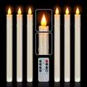 Flameless Taper Candles Realistic Flickering Flame, Battery Operated, Remote Control with Timer, Safe for Kids & Pets, Ivory, 10-Inch, Pack of 6 Ideal for Home, Weddings & Parties