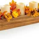 Thanksgiving Centerpiece with 3 Flameless Candle, Harvest Centerpiece Candle Holder Autumn Fall Decorations Artificial Pumpkin Maple Leaf for Thankgiving Table Kitchen Décor Autumn Candles (15"L x 4"W x 7"H)