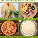 16" Pizza Cutting Board Double Sided Round Cutting Boards Large Pizza Server Bamboo Wooden 16inch Platter Pizza Oven Accessories Kitchen Gifts Pizza Prep Board with Grooves, Extra Large