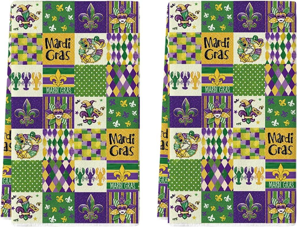 Artoid Mode Iris Donut Mask Lobster Checkered Design Mardi Gras Kitchen Towels Dish Towels, 18x26 Inch Farmhouse Decoration Cleaning Set of 2