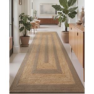 LUMI Jute Runner Rug Non Slip for Hallway, 3'x8' Natural Rustic Carpet No Shedding, Farmhouse Braided Area Mat Indoor High Traffic for Living Room, Entryway, Kitchen, Laundry (Linen Bloom)