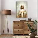 2D No Texture Jesus Canvas Wall Art with Holding Cross, Cross Paint Stripe Painting Poster, Christian Wall Decor, Jesus Picture for Wall Living Room Church Bedroom Home Decoration 24*36 in (Stretched Canvas on A Wooden Frame)
