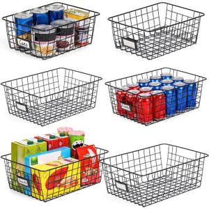 6 Pack Wire Baskets for Pantry Organization and Storage, Kitchen Organizer, 2 XXLarge & 2 XLarge & 2 Large