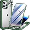 Miracase Glass Series for iPhone 14 Pro Case 6.1 Inch, Full-Body Clear Bumper Case with Built-in 9H Tempered Glass Screen Protector, with Camera Lens Protector, Acacia Green