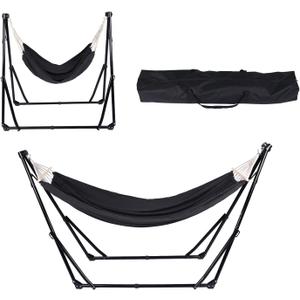2 in 1 Hammock with Stand - Portable Hammock & Swing Chair, No Tools Assembly, with Carry Bag, Indoor Outdoor for Patio, Garden, Camping, Apartment (Black)