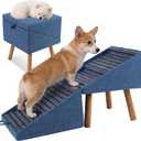 Dog ramp for Small Dogs, 2-in-1 Pet Steps & Ottoman - Foldable Dog ramp for Couch, Non-Slip Wooden Pet ramp for Puppy Senior Injured Dogs (Blue, XL(17.13H))