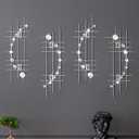 Lingvee 4 Pcs Metal Rhinestones Sunburst Wall Decor 3D Silver Jeweled Art Bling Crystal Home Decorative Metal Wall Art for Living Room for Living Room